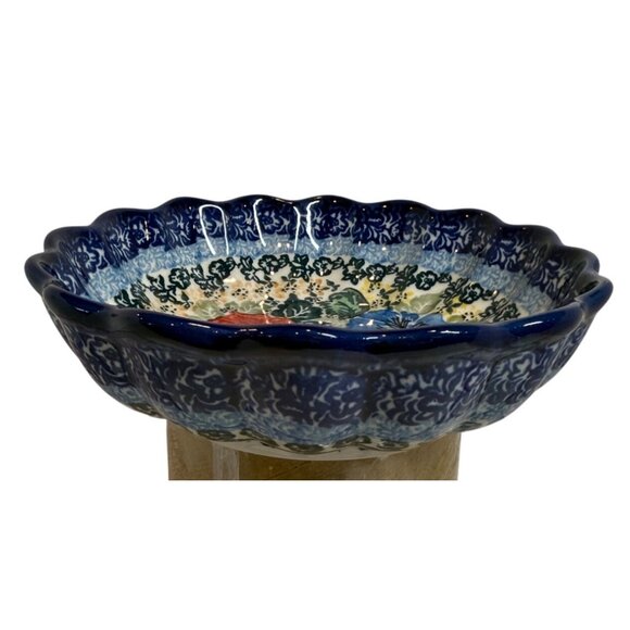 vintage Unikat Okraska Polish Pottery Floral Scalloped Dish bowel collectable - Picture 3 of 6